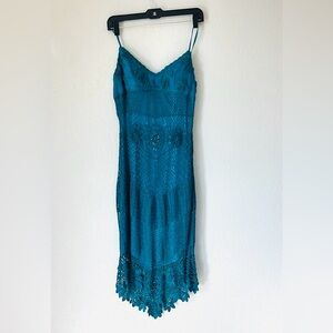 Lovely Blue Green Slip Crochet Dress with Bead Details